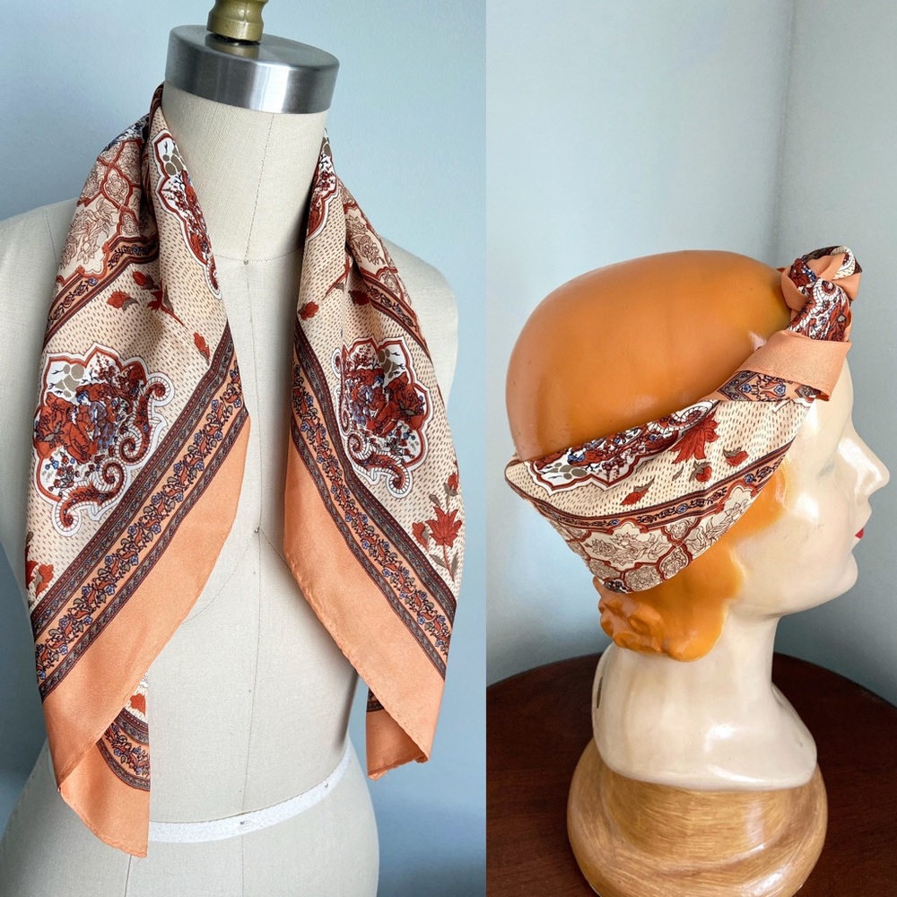 1950s/60s Vtg silk oriental novelty print scarf